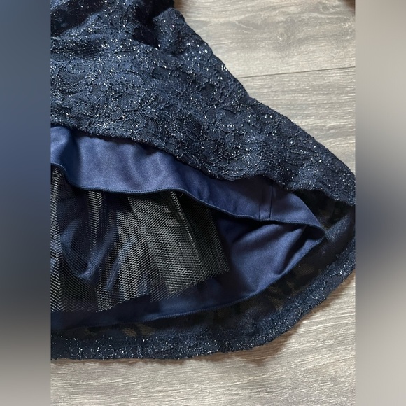 B. Smart semi formal glitter high neck mini dress w/ strappy back in navy Size 3 - Picture 7 of 8